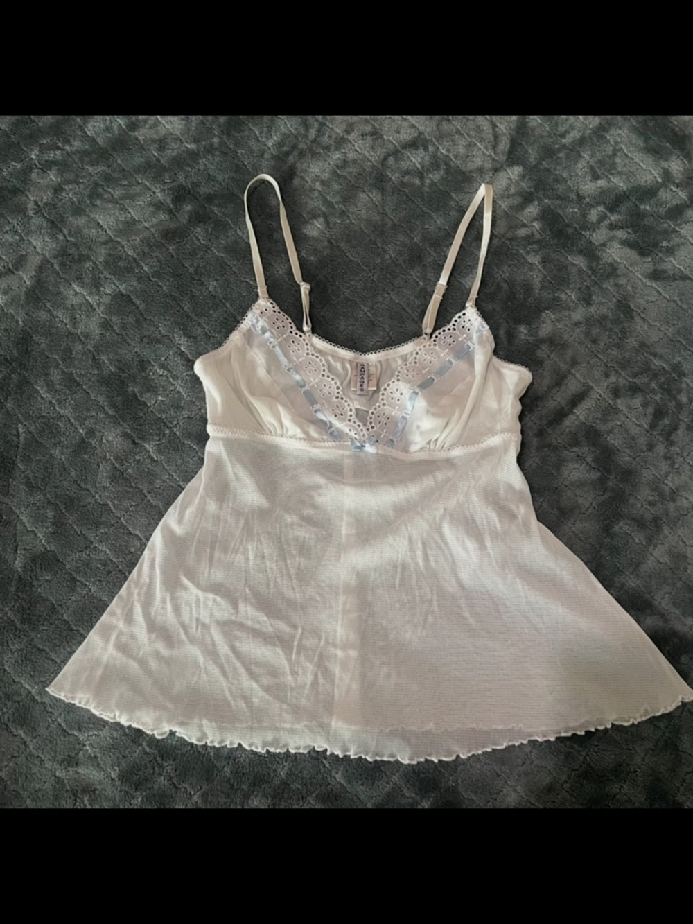 Y2K‎ White Ribbed Baby Tee Bow Detail Soft Girl Coquette Fitted Top